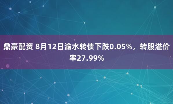 鼎豪配资 8月12日渝水转债下跌0.05%，转股溢价率27.99%