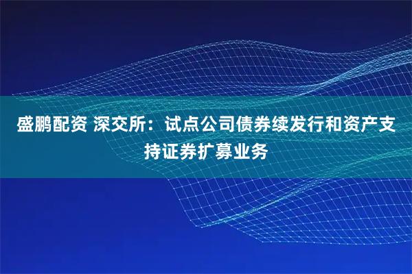 盛鹏配资 深交所：试点公司债券续发行和资产支持证券扩募业务